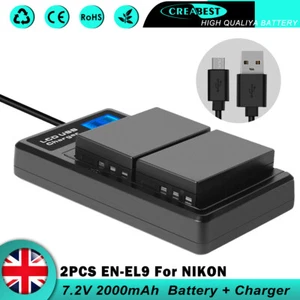 2× EN-EL9 EL9A Battery + Charger For Nikon D3000 D40 D5000 D60 DSLR D40X - Picture 1 of 12