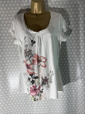 Womens John Rocha Uk 14 White Floral Front Short Sleeve Casual Jersey T-shirt - Image 1 of 4