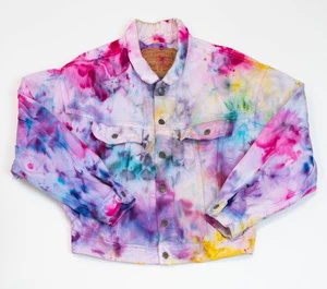 Vintage Levis Tie Dye Trucker Jean Jacket Men' Medium White Watercolor Denim Fit - Picture 1 of 15