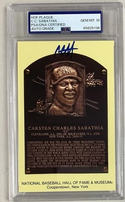 CC Sabathia Signed Gold HOF Plaque Yankees Postcard Yellow Autograph PSA/DNA 10 - Image 1 of 4