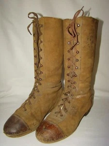 Antique Victorian Lace-Up Suede Leather & Shearling Lined HIKING EXPLORER BOOTS - Picture 1 of 12