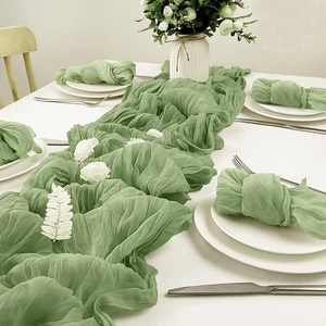 Sage Green Semi-Sheer Gauze Table Runner for Vintage Rustic Weddings & Events. - Picture 1 of 44