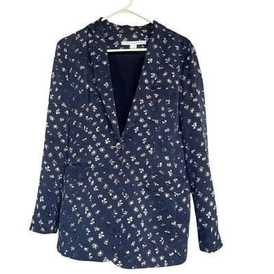 Blazer DVF Diane Von Furstenberg Feminino Floral de Seda Tamanho 2 Azul Forrado Casual  - Imagem 1 de 4
