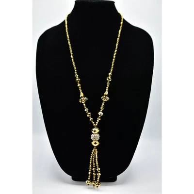 Collar de borla con cuentas llamativo hilo de cristal Lucita bronce estrás Bin6 Foto 1 de 4