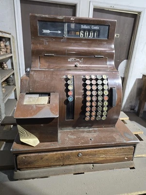 Антикварный национальный кассовый аппарат модель 1000 около 1935 дерево зерно - Изображение 1 из 4