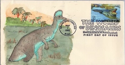 US 3136 FDC Dinosaurs SMB Cachets - Hand Painted -Goniopholis ZAYIX 060922SM03 - Image 1 of 2
