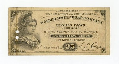 1883 25c Walker Iron and Coal Company - Raising Fawn, GEORGIA Note - Image 1 of 2