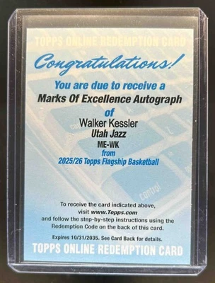 2025-26 Topps Walker Kessler Marks of Excellence Auto #ME-WK Jazz - Image 1 of 2
