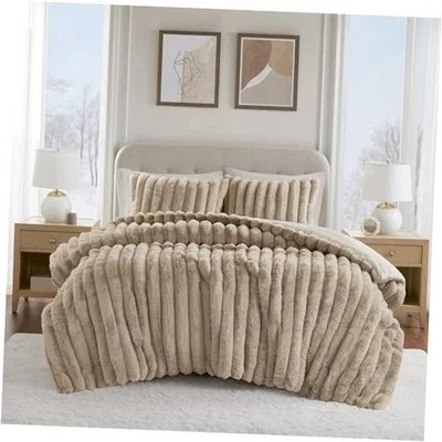  Comforter Set Reversible Faux-Fur Plush Comforters for Size Bed, King Taupe - Image 1 of 4