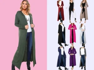 WOMANS LONG FULL SLEEVE MAXI LONG LENGTH BOYFRIEND CARDIGAN COLLARED TOP FLOATY - Picture 1 of 21