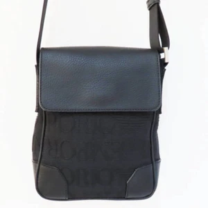 S02-k078 EMPORIO ARMANI Logo allover canvas/leather shoulder bag, black - Picture 1 of 11