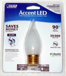 Accent LED 1.1W CA9.5 Frosted Flame-Tip Candelabra Bulb E26 BPEFF/LED ROHS 28LED - Picture 1 of 3