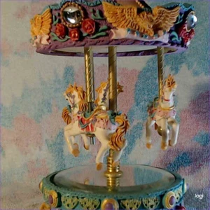3-Horse Carousel  Music Box Colorful  Vintage TESTED See Video! - Picture 1 of 5