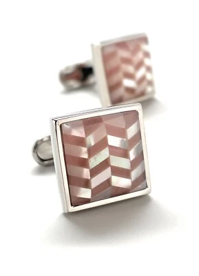 Gemelos Chevron Madreperla Patrón Rosa Concha Plateado Respaldo Foto 1 de 4