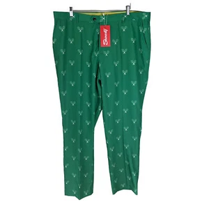 NWT Shinesty Pants Green & White Tennis Racket Print Mens Sz 42 X 35 Pickleball - Picture 1 of 5