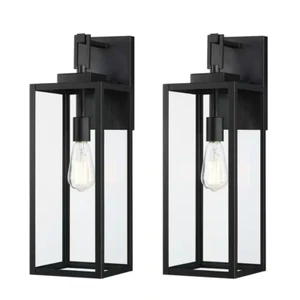 Bonanza 22 In. 1-Light Matte Black Outdoor Wall Lantern Sconce with Clear Glass - Picture 1 of 6