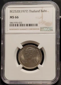 THAILAND 5 BAHT BE2520 1977 - RAMA IX COIN - NGC MS66 - Picture 1 of 3