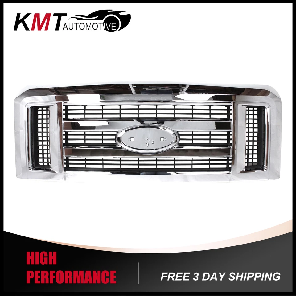 New Chrome Front Grille Assembly 9C2Z8200AA For 2008-2021 Ford E-350 Super Duty - Image 1 of 4