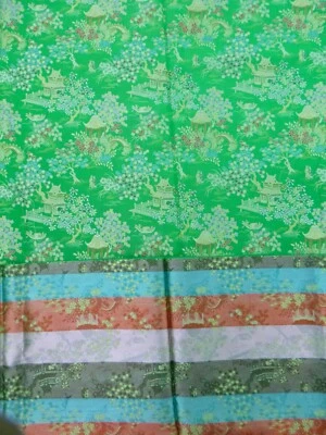 Vintage Asian Gold Thread Silk Fabric 3 Yards x 40" Light/Medium Weight Green - Image 1 of 4