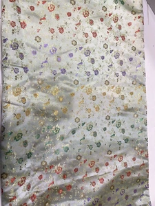 Vintage Satin Brocade Rainbow Cherry Blossom Flower Fabric 60 X 75" Gold Red - Picture 1 of 5