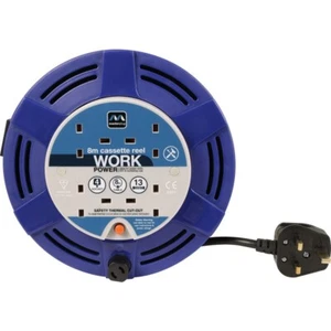 Extension Lead Reel 8m Cable - Heavy Duty 4 Socket 10A Cassette - Masterplug - Picture 1 of 1
