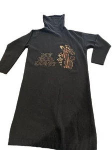 Vintage Iceberg Dress L Black Knit Wool Angora Embroidered My Fair Doggy 1990 - Picture 1 of 9