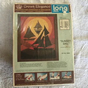 NOS Crown Elegance Long Stitch Plastic Canvas Needlework Kit Sunset Sail - Picture 1 of 3