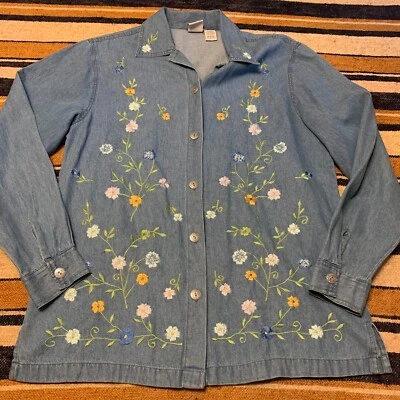 Blusa Vintage Denim Cambray Bordada Con Botones Cottagecore Haband Mediana Foto 1 de 4