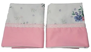 2 White Floral Pillowcases W/ Pink Cuff And Lace. 20 X 34 Queen - Picture 1 of 6