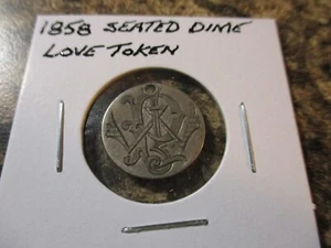 1858 SEATED DIME LOVE TOKEN HH - Picture 1 of 2