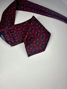 Vintage CHANEL Paris Necktie Men’s 100% Silk Red Geometric Tie 57” X 3” - Picture 1 of 8