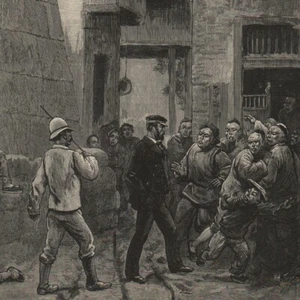 Chine - Les étrangers et la populace chinoise  - Gravure de presse 1884 - Imagen 1 de 2