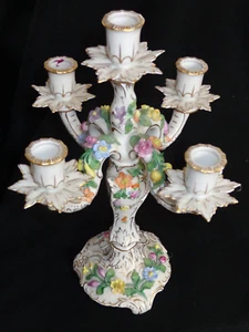 Gorgeous Carl Thieme Potschappel Dresden 4 Arm Candelabra w/ Applied Flowers - Picture 1 of 11