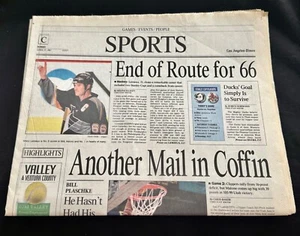 MARIO LEMIEUX RETIRES FROM NHL- L.A. TIMES SPORTS SECTION - APRIL 27, 1997 - Picture 1 of 11
