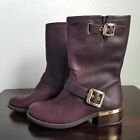 Vince Camuto Mindy Boots Burgundy Gold Hardware Leather Side Zip Size 7.5 Women