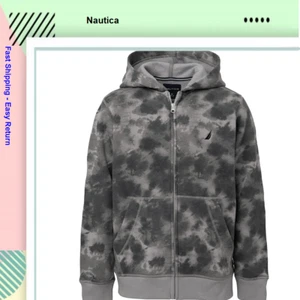 Nautica Boys Zip Up Gray Hoodie Sweatshirt Signature Logo,Grey, Size M5 - Picture 1 of 2