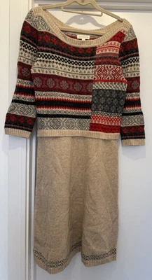 Vestido Monzón Talla S Lana Mezcla Angora Nórdico Isla Justa Tejido Beige Mezcla Foto 1 de 4