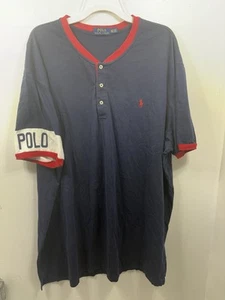 Camisa Polo Ralph Lauren 3XLT Henley Spellout Azul Rojo Botones Manga Corta - Imagen 1 de 7