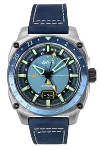 AVI-8 Hawker Hunter Atlas GMT Retro Blue Dial Automatic AV-4122-05 Men's Watch - Picture 1 of 4
