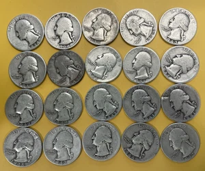 Lot of 20 90% silver 1930's & 40's low-grade circulated Washington quarters - Picture 1 of 2