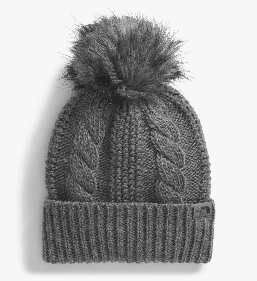 THE NORTH FACE Women's Oh Mega Fur Pom Beanie Medium Grey Heather One Size NWT - Image 1 of 4