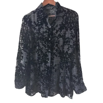 Camisa Top Blusa Burnout Terciopelo Mezcla Seda Transparente Gótico Grunge Bruja Talla M Foto 1 de 4