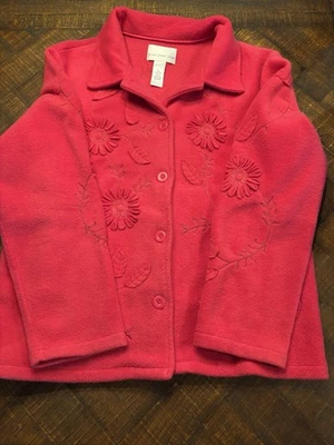 Chaqueta polar Susan Graver Fushia grande. Bonita caprichosa con flores  Foto 1 de 4