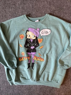Sudadera De Colección Años 90 Betty Boop Gráfica Cuello Redondo Otoño Otoño Mediana Verde Rara Foto 1 de 4