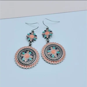 Blume Sonne Medaillon Boho Ohrringe Rosa - Bild 1 von 4