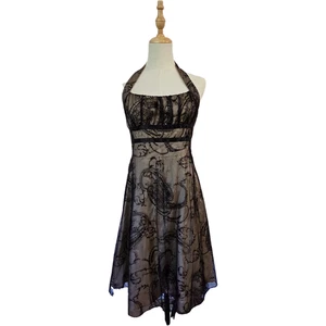 Vintage Y2K Zum Zum schwarz Mesh Burnout Neckholder Coctail Kleid Fee Goth EUC 5-6  - Bild 1 von 15