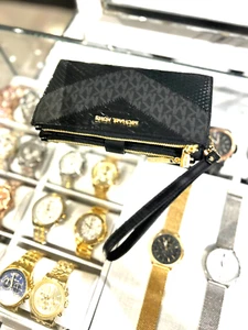 Michael Kors Women Double Zip Wristlet Credit Card Phone Holder id Wallet Black - Picture 1 of 8