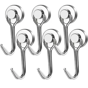 6Pcs Heavy Duty Magnetic Hooks Swivel Swing 30LBS Strong Rare Earth Magnet Hooks - Picture 1 of 7