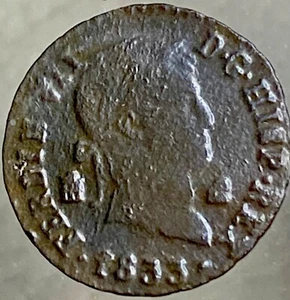 1833 Spanish 2 Maravedis Coin King Ferdinand VII Full Date Cross Of Don Pelayo - Picture 1 of 11