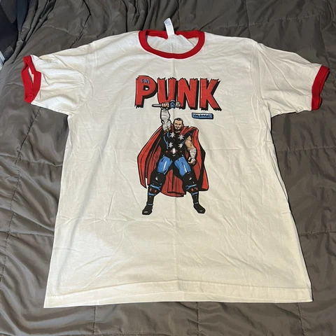 CM Punk God Of Thunder Red Ringer Shirt Size Large L AEW ROH WWE CMFTR Cover
